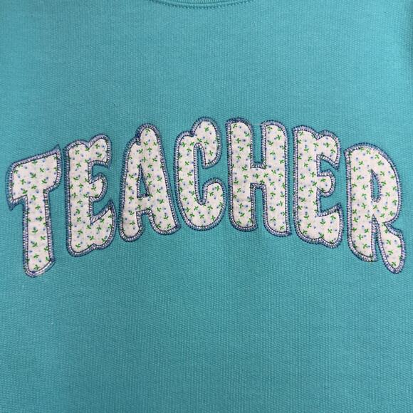 TEACHER Vintage Embroidered Patchwork Crewneck Sweatshirt Size XL Extra Large - Picture 2 of 5
